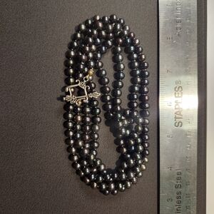 Black Freshwater Pearl Multi-Strand Necklace with Silver Clasp